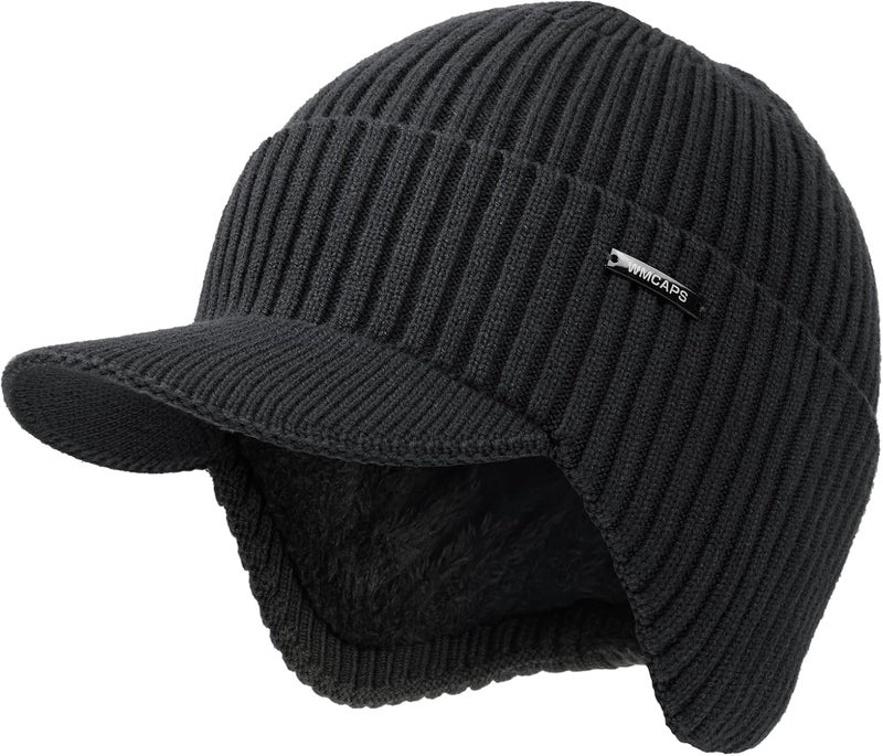 Wmcaps Winter Beanie with Brim and Ear Flaps, Outdoor Warm Fleece Lined Knit Hat Stocking Caps for Men Women - Image 1